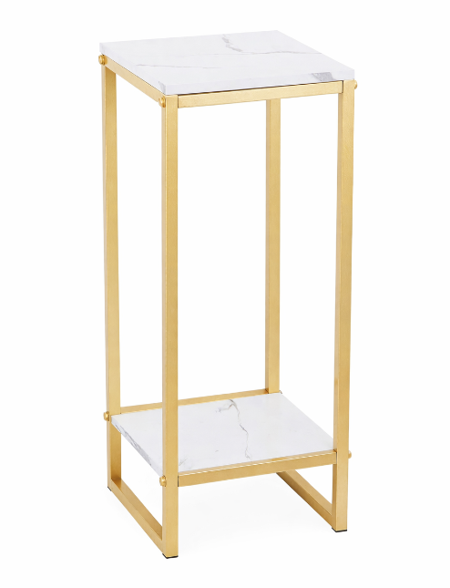Reducere 47% - Suport decorativ pentru flori cu 2 niveluri cadru metalic auriu si polite tip marmura 1 Suport decorativ pentru flori cu 2 niveluri cadru metalic auriu si polite tip marmura