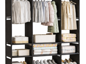 Dulap textil tip organizator haine cu rafturi si bara umerase 170x130x36