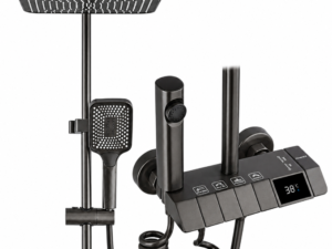 Set coloana dus cu afisaj temperatura LED digital 4 functii piano robinet ascuns tip ploaie design modern