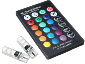 Set 2 Becuri T10 LED 12v RGB Cu Telecomanda Auto RU