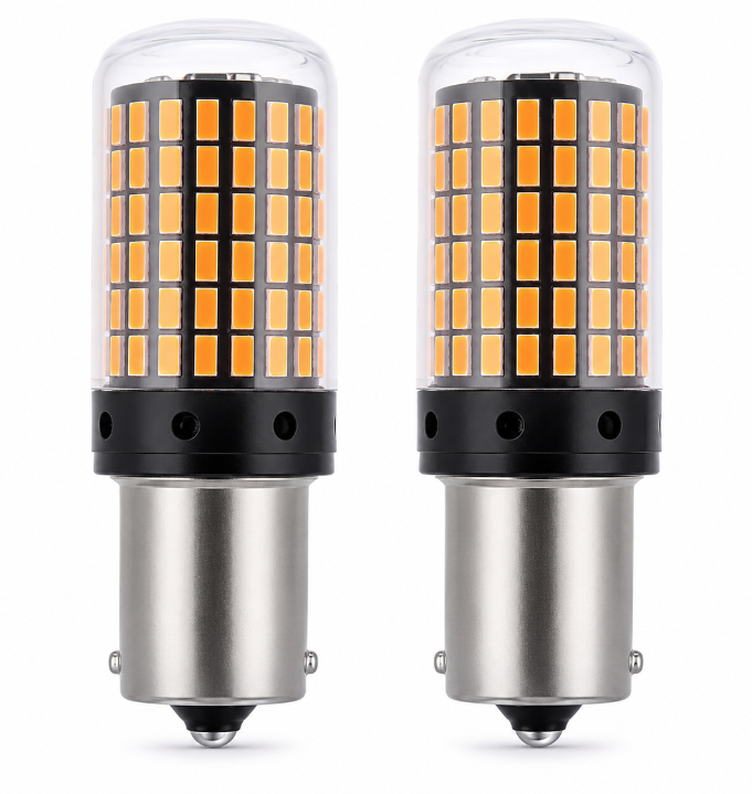 Reducere 83% - Set 2 Becuri LED semnalizare ORANGE soclu Py 150 grade LED 1156 led 144 SMD PY21 1 Set 2 Becuri LED semnalizare ORANGE soclu Py 150 grade LED 1156 led 144 SMD PY21
