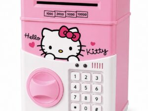 Pusculita pentru copii cu functie ATM cod pin si seif Roz/Alb Hello Kitty