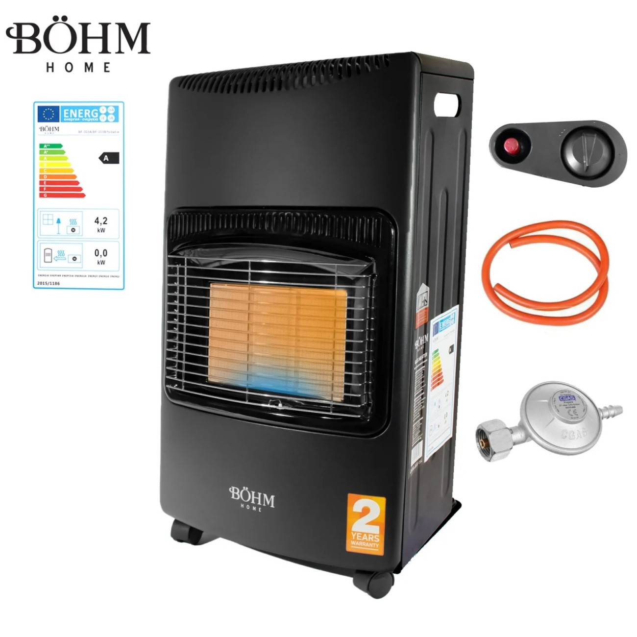 Reducere 20% – Soba pe gaz GPL BÖHM BF-003A, 4,20 kW, 3 trepte de putere, 20-80 m², Regulator GPL + Furtun GPL 1,5 m 1 Soba pe gaz GPL BÖHM BF-003A