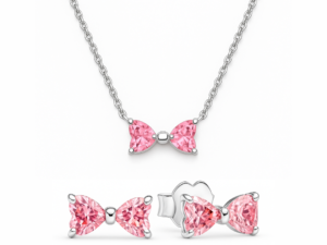 Set bijuterii Cercei si Colier Pink Bow Cu Argint
