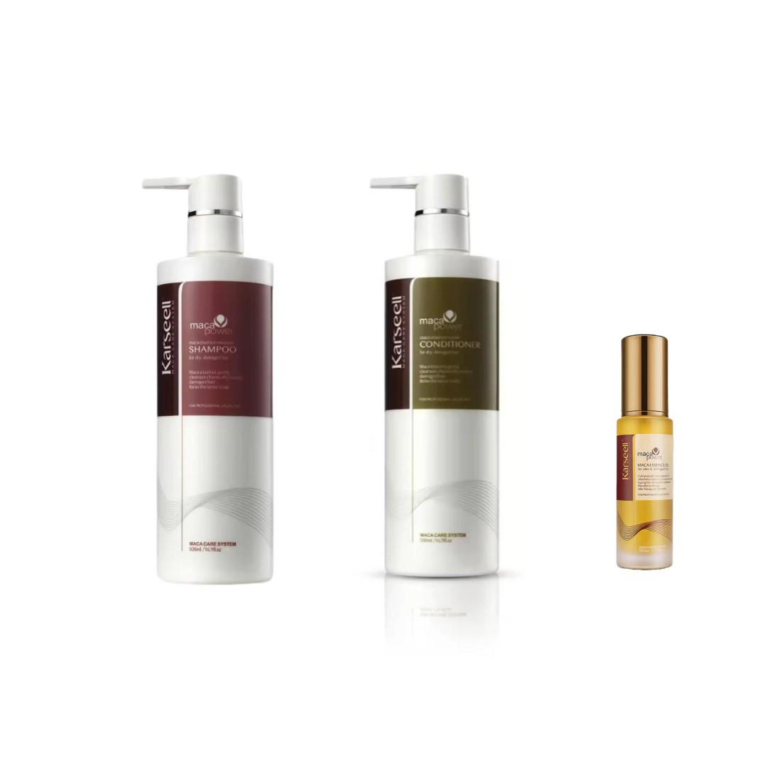 Reducere 37% - Sampon, Balsam si Ulei de par Karseell cu esenta de maca, excelent pentru ingrijirea parului, pentru toate tipurile de par, 500ML, CEZI 1 Sampon