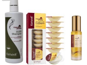 Set Anti-Cădere și Regenerare Intensă Karseell – Șampon Fortifiant 500ml + 8 Fiole cu Colagen și Maca + Ulei cu Argan Marocan 50ml