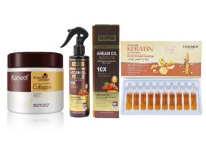 Set Karseell Argan Repair – Mască 500ml + Spray cu Ulei de Argan 250ml + Ulei Premium 10 Fiole Tratament Colagen