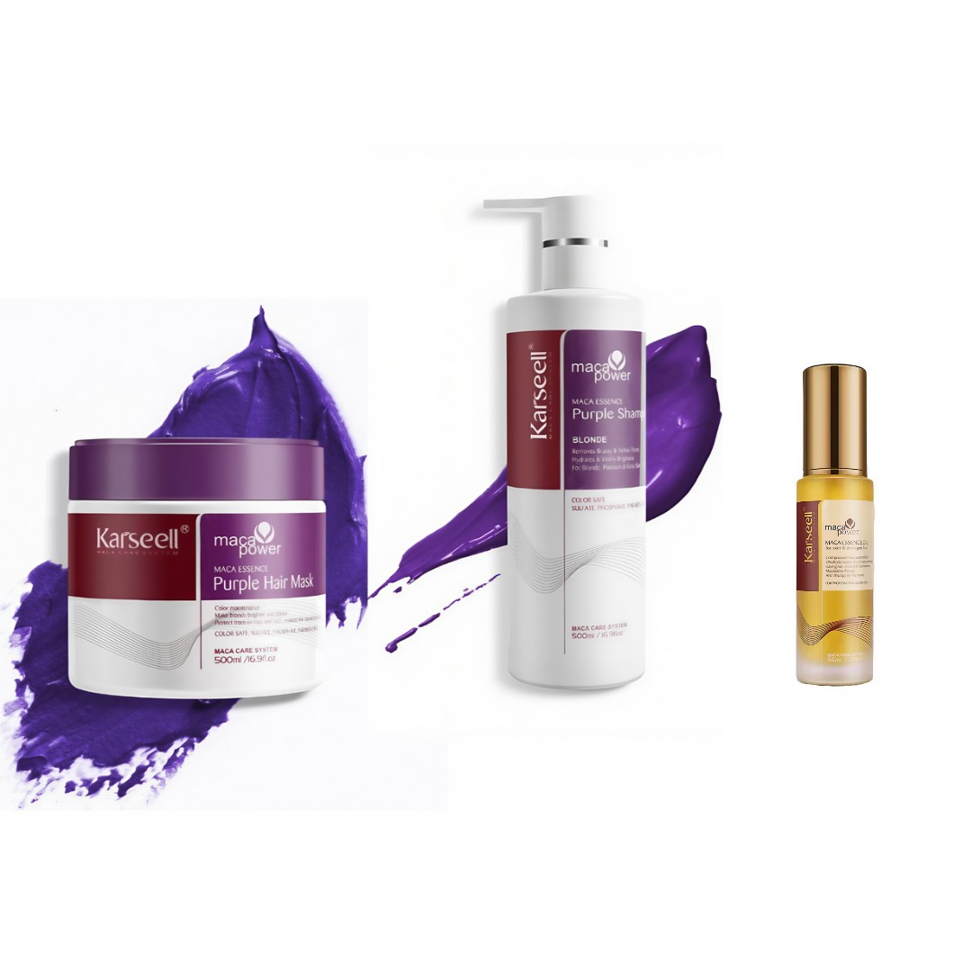 Reducere 45% - Set Profesional Karseell Masca Sampon Mov, Violet si Ulei de Argan Marocan, ingrijire completa pentru par Blond, Gri sau Decolorat 1 Set Profesional Karseell Masca Sampon Mov