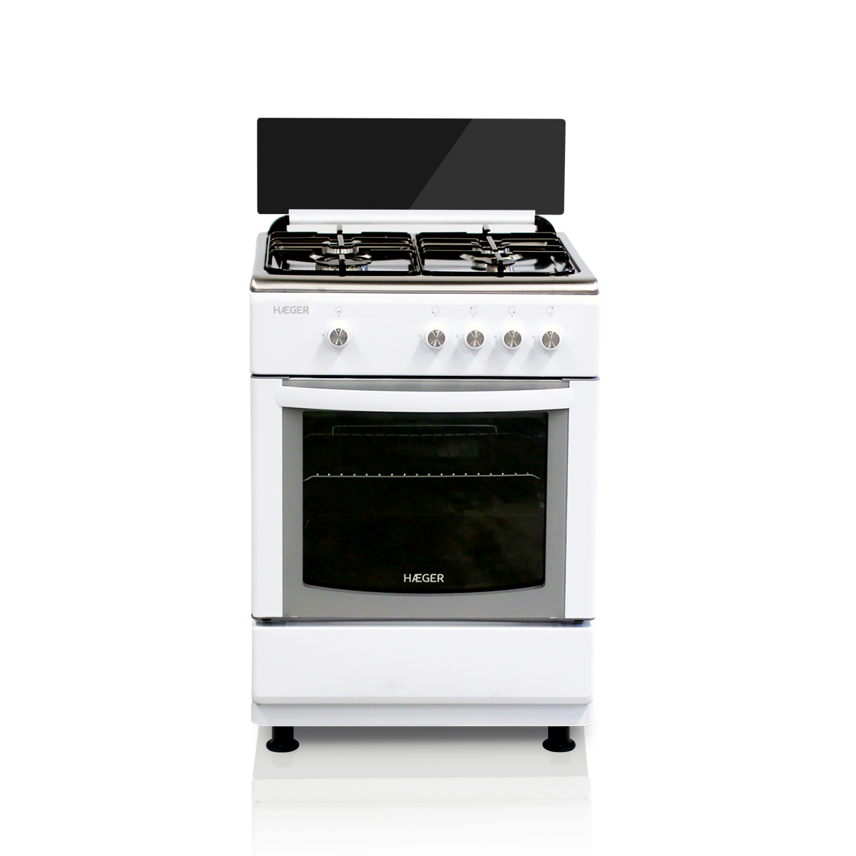 Reducere 20% - Aragaz pe gaz HAEGER 60x60, Cuptor 64 L, 4 zone de gatit, Inox Alb 1 Aragaz pe gaz HAEGER 60x60