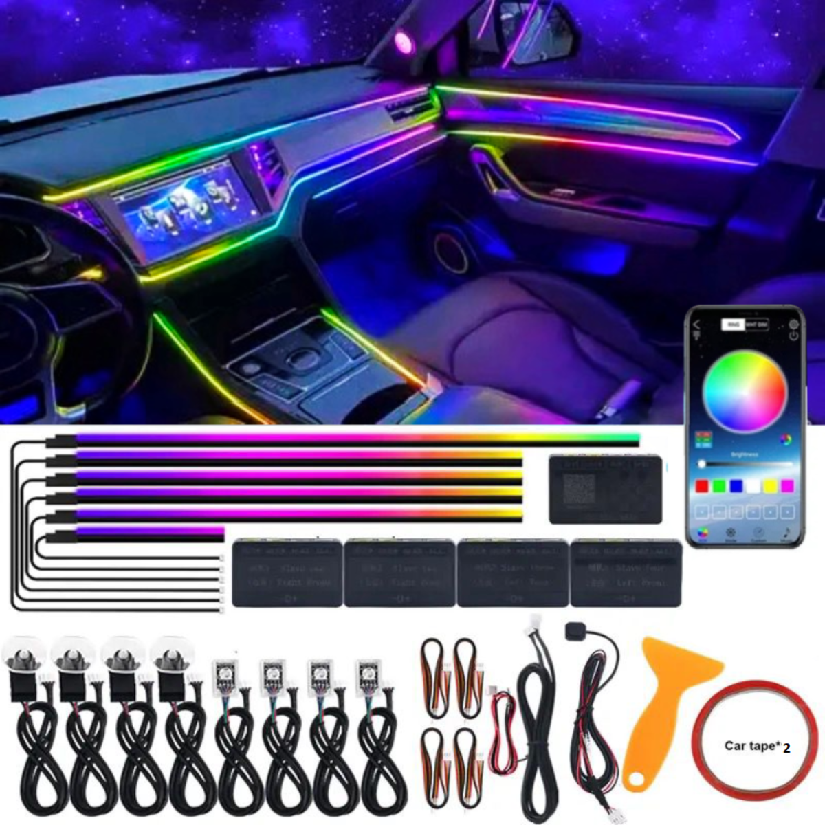 Reducere 71% - Banda Symphony 18 in 1 lumina ambientala auto RGB dinamice 1 Banda Symphony 18 in 1 lumina ambientala auto RGB dinamice