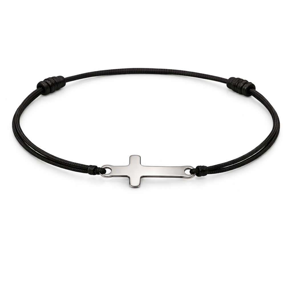 Reducere 48% - Bratara Cruce Reglabila Neagra cu Argint 1 Bratara Cruce Reglabila Neagra cu Argint