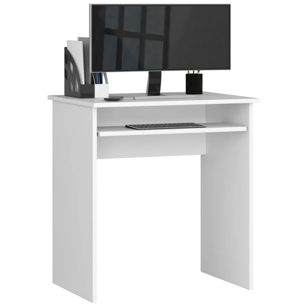 Reducere 20% – Birou compact pal cu raft tastatura extensibil, 68x51x74 cm, ideal spatii mici, alb 1 Birou compact pal cu raft tastatura extensibil