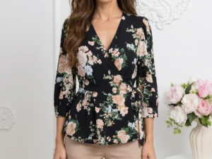 Bluza cu imprimeu floral cu deco...
