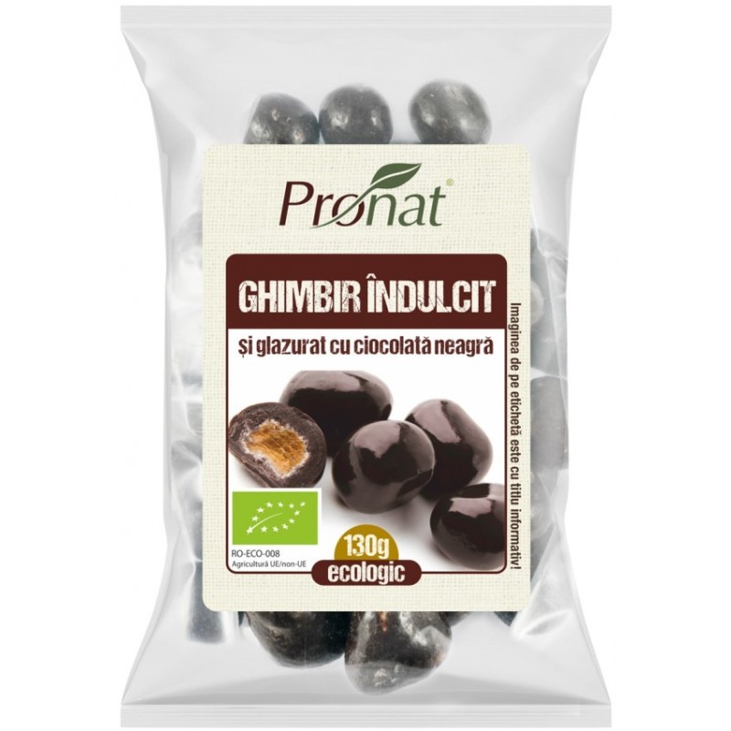 Reducere 14% - Bomboane Ghimbir BIO Indulcite si Glazurate cu Ciocolata Neagra, 130 g, Pronat 1 Bomboane Ghimbir BIO Indulcite si Glazurate cu Ciocolata Neagra