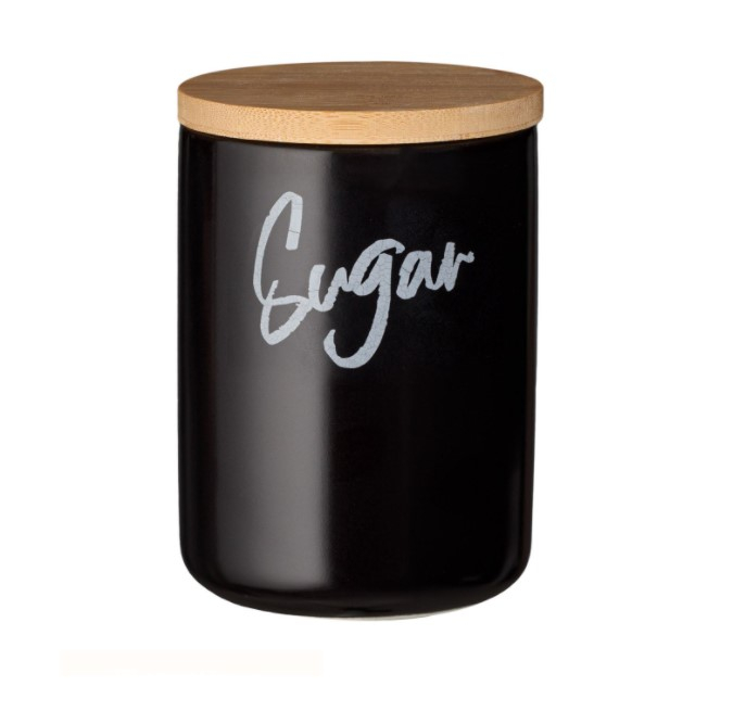Reducere 15% - Borcan din ceramica cu capac din Bambus pentru zahar, Negru, 800 ml 1 Borcan din ceramica cu capac din Bambus pentru zahar