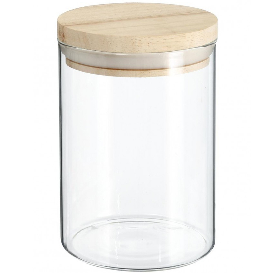 Reducere 22% - Borcan etans sticla borosilicata capac lemn, 0.6 litri, pastrare proaspata, transparent 1 Borcan etans sticla borosilicata capac lemn