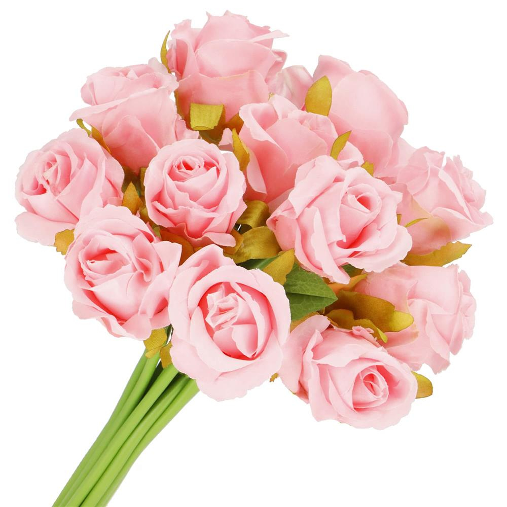 Reducere 21% - Buchet flori artificiale poliester 12 fire trandafiri, 26 cm, decor compact, roz 1 Buchet flori artificiale poliester 12 fire trandafiri