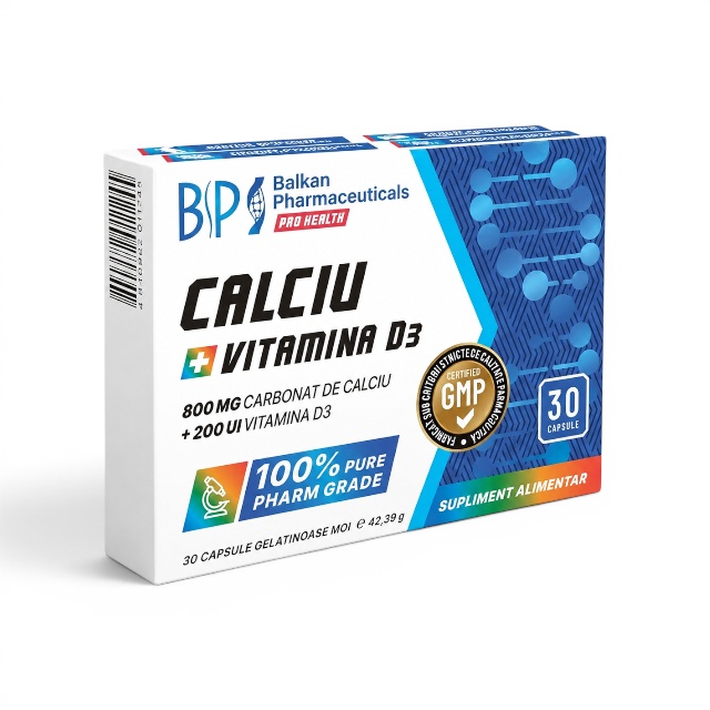 Reducere 15% - Calciu & D3, 800 mg/200 UI, 30 capsule, Balkan Pharmaceuticals 1 Calciu & D3