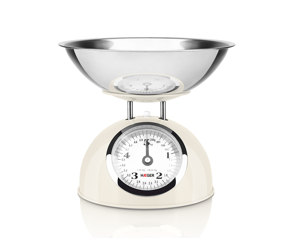 Reducere 20% - Cantar de bucatarie mecanic HAEGER PASTEL, Capacitate 5 kg, Diviziune 20 g, Bol detasabil, Crem 1 Cantar de bucatarie mecanic HAEGER PASTEL