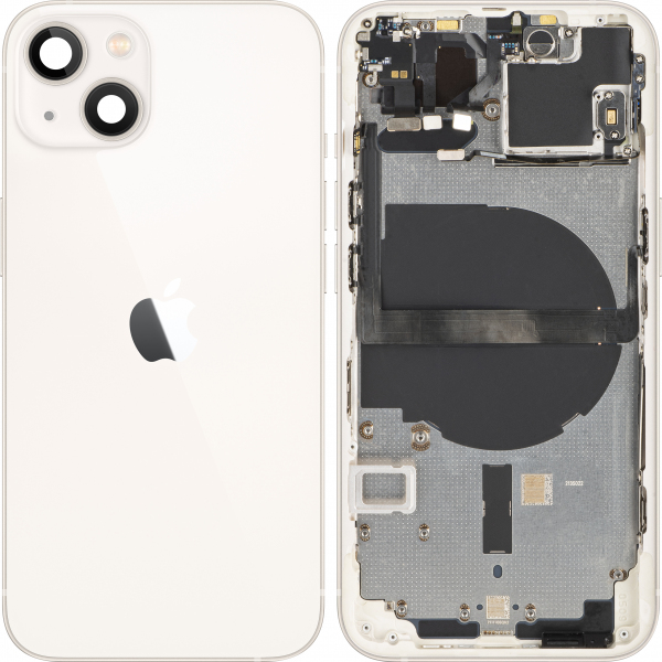 Reducere 29% - Capac Baterie Apple iPhone 13, Cu Carcasa Mijloc, Alb (Starlight), Swap 1 Capac Baterie Apple iPhone 13