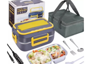 Caserola electrica capacitate 1.5L cu accesorii la priza sau auto Functie autogatire si accesorii pentru incalzire si depozitare mancare aliemntare
