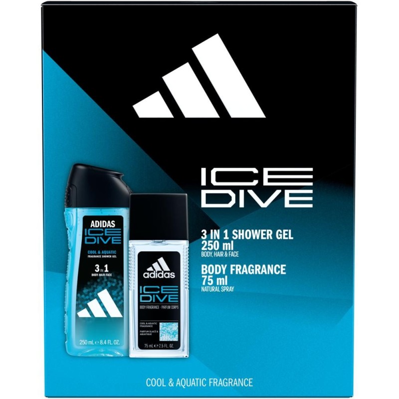Reducere 14% - Caseta Cadou Barbati Adidas Ice Dive, Deodorant Natural Spray 75 ml, Gel Dus 250 ml 1 Caseta Cadou Barbati Adidas Ice Dive