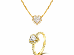 Set bijuterii Inel si Colier Gold White Heart Cu Argint