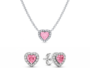 Set de bijuterii Colier si Cercei Pink Heart cu Argint