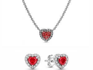 Set de bijuterii Colier si Cercei Red Heart cu Argint