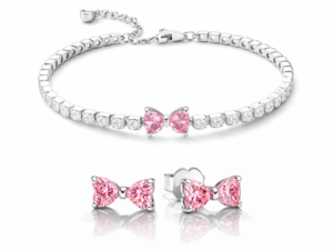 Set bijuterii Cercei si Bratara Pink Bow Cu Argint