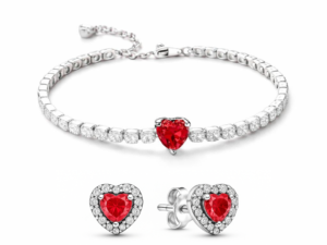 Set bijuterii Cercei si Bratara Red Heart Cu Argint