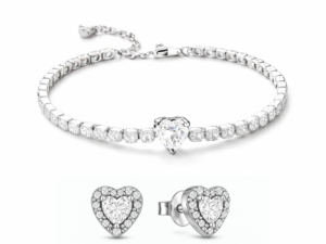 Set bijuterii Cercei si Bratara White Heart Cu Argint