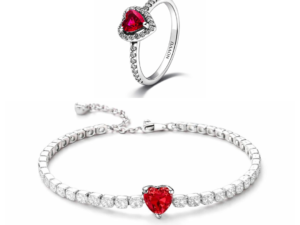 Set bijuterii Inel si Bratara Red Heart Cu Argint