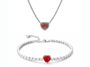 Set bijuterii Colier si Bratara Red Heart Cu Argint
