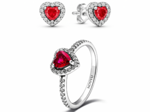 Set bijuterii Inel si Cercei Red Heart cu Argint