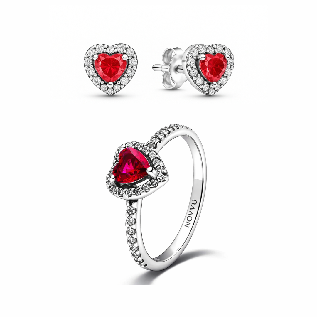 Reducere 31% – Set bijuterii Inel si Cercei Red Heart cu Argint 1 Set bijuterii Inel si Cercei Red Heart cu Argint