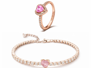 Set bijuterii Inel si Bratara Rose Pink Heart Cu Argint