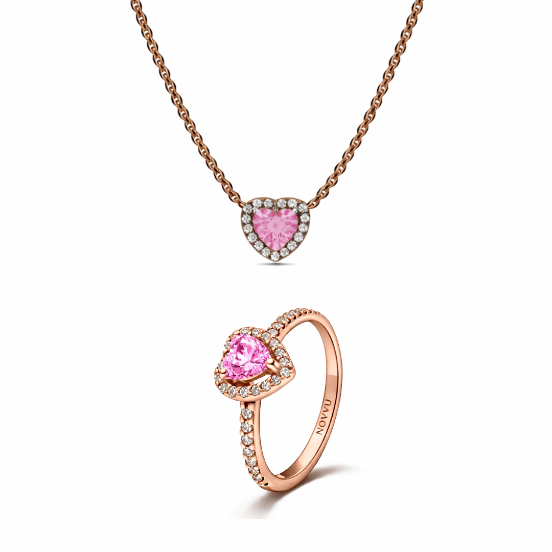 Reducere 31% – Set bijuterii Inel si Colier Pink Heart Rose Cu Argint 1 Set bijuterii Inel si Colier Pink Heart Rose Cu Argint