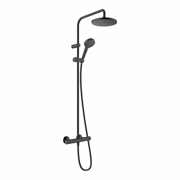 Reducere 24% - Coloana de dus cu baterie termostatata negru mat Hansgrohe Vernis Blend 200 cu 2 functii 1 Coloana de dus cu baterie termostatata negru mat Hansgrohe Vernis Blend 200 cu 2 functii