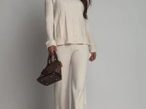 Compleu dama ivory tricotat cu p...
