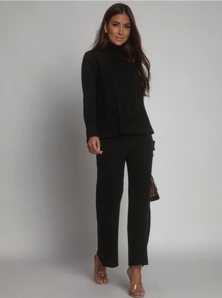 Reducere 59% - Compleu dama negru tricotat cu p... 1 Compleu dama negru tricotat cu p...