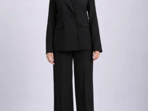 Compleu elegant negru cu pantaloni largi si sacou cu inchidere la doi nasturi