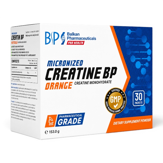 Reducere 15% - Creatine BP, 30 pliculețe × 5 g, pulbere, aromă portocală, Balkan Pharmaceuticals 1 Creatine BP