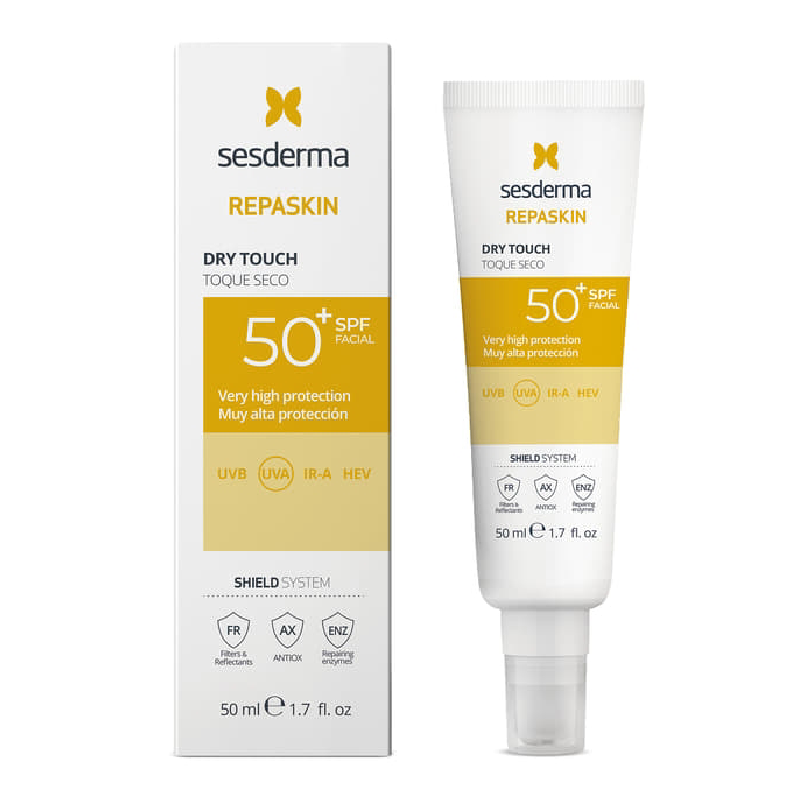 Reducere 45% - Crema pentru fata cu protectie solara SPF 50 Dry Touch Repaskin, 50 ml, Sesderma 1 Crema pentru fata cu protectie solara SPF 50 Dry Touch Repaskin