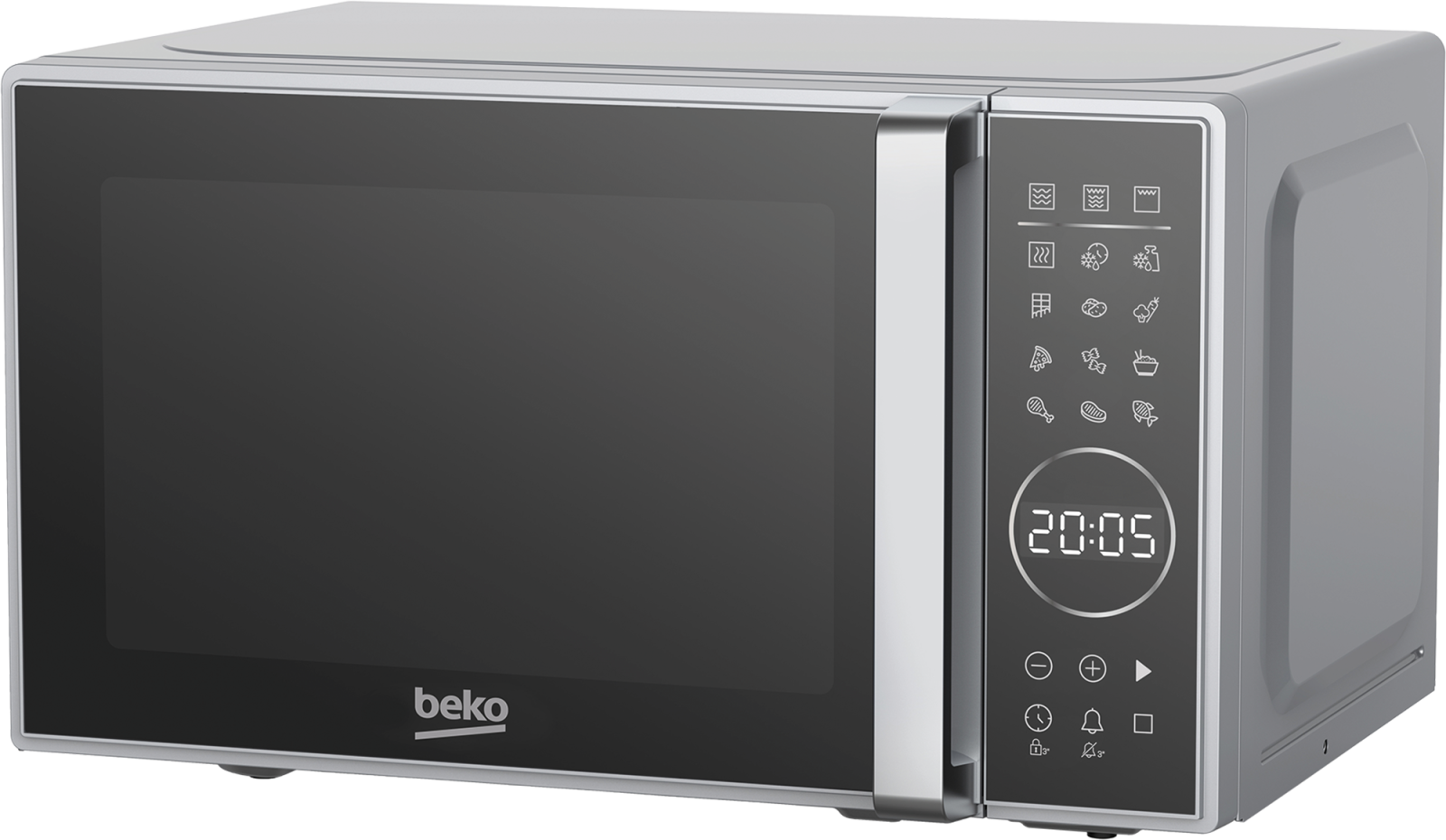 Reducere 26% - Cuptor microunde cu grill BEKO MGC20130SB, 20l, 700W, Afisaj Digital, Auto Cook, Functie grill, 6 trepte de putere, timer digital, argintiu-negru 1 Cuptor microunde cu grill BEKO MGC20130SB