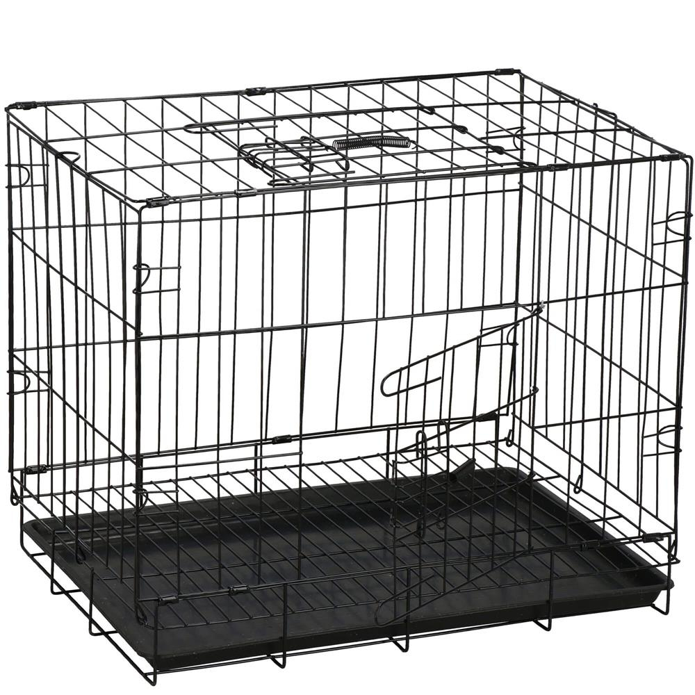 Reducere 21% - Cusca pentru animale, 2 usi, Pliabila din metal, M, Negru, 50x42x34 cm 1 Cusca pentru animale