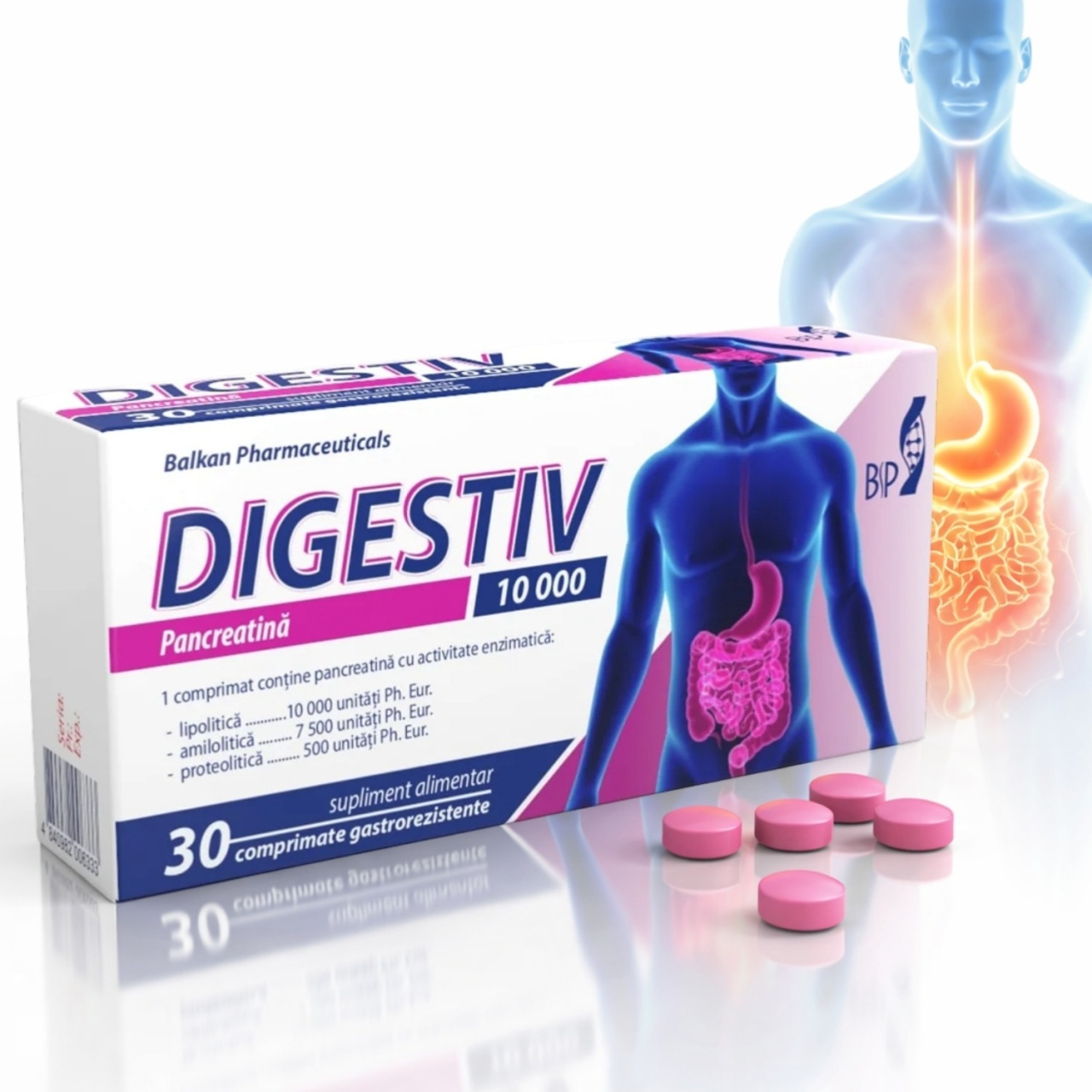 Reducere 15% - Digestiv, Pancreatină 10000, 30 comp., Balkan Pharmaceuticals 2 Pancreatină 10000