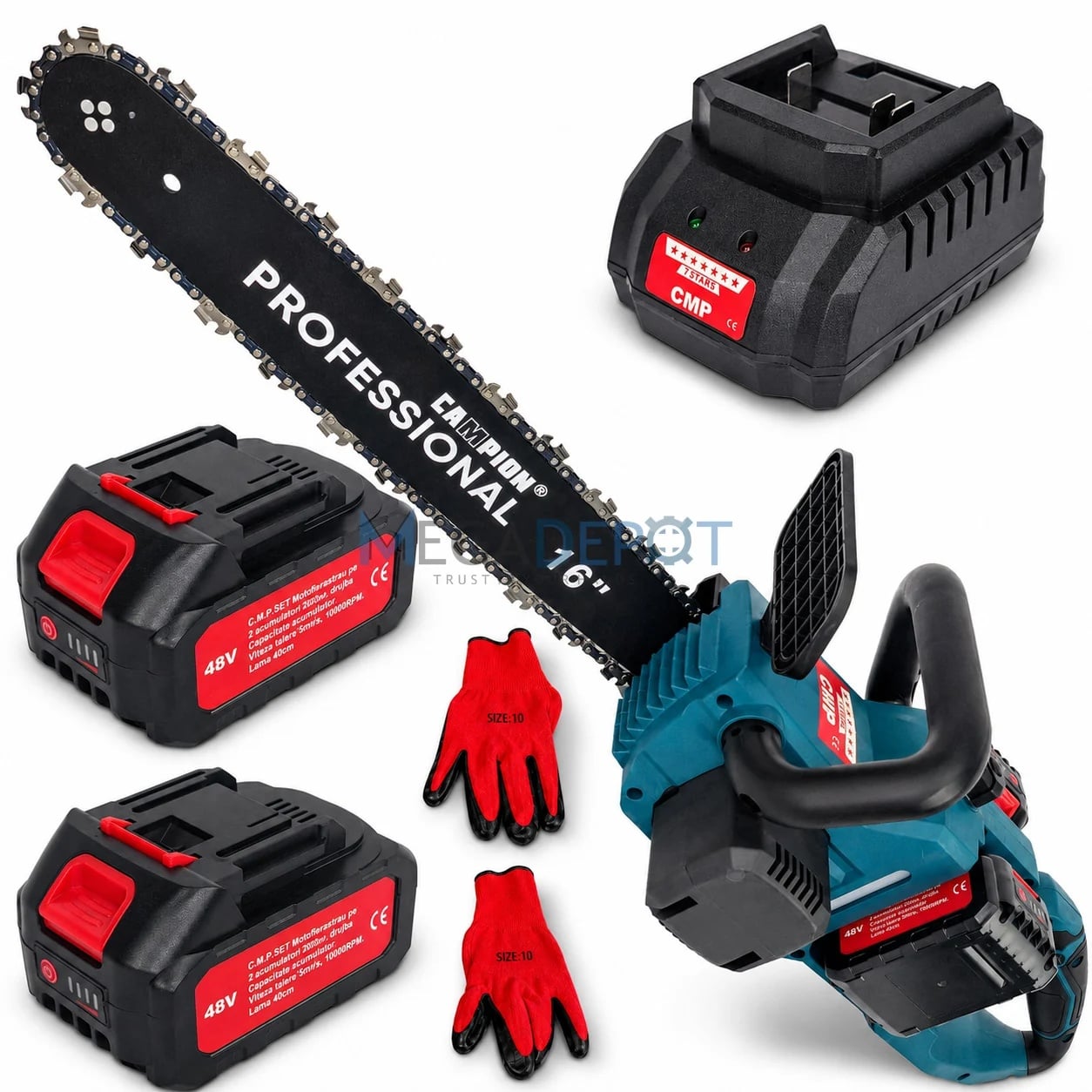Reducere 35% - Drujba electrica, motor Burshless, cu 2 acumulatori in serie 48V, ungere automata, 400mm, manusi cadou Campion PROFESSIONAL CMP1855 1 Drujba electrica