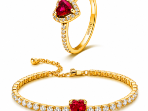 Set bijuterii Inel si Bratara Red Heart Cu Aur