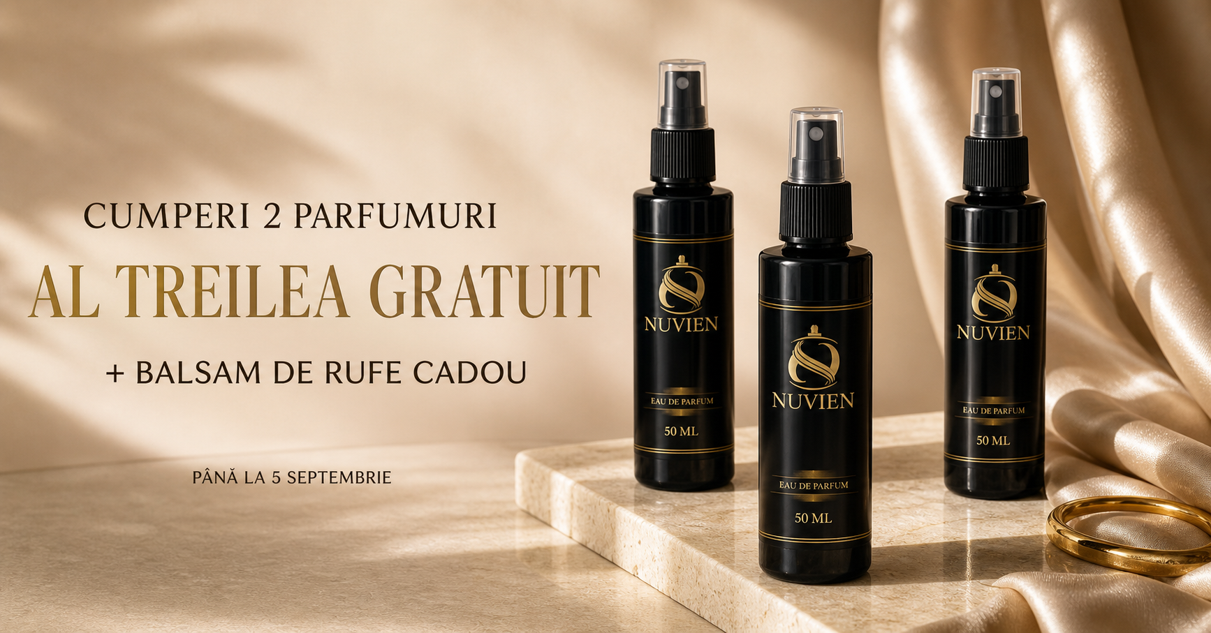 Nuvien: cumperi 2 parfumuri de 50 ml și al treilea este gratuit